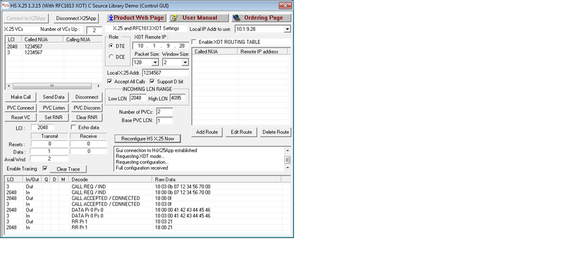 HS X.25 and RFC1613 XOT C Source Library Screenshot